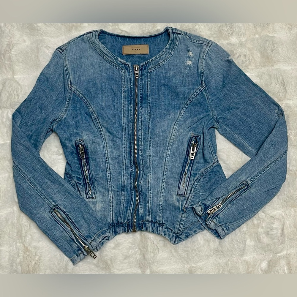 Blank NYC Blue Jean Jacket with Zipper Details